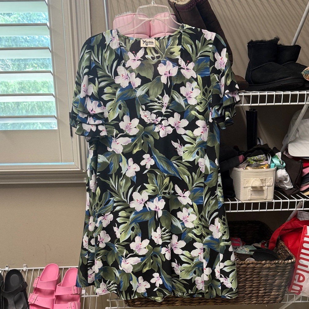 Show Me Your MuMu Floral Mini Dress - Black and Green medium